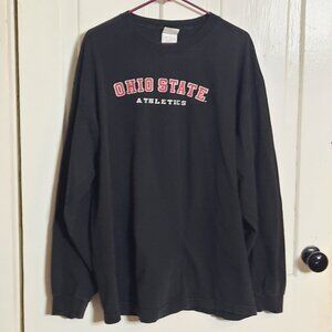 90s Y2K OHIO STATE ATHLETICS Long Sleeve TEE 2XL, Black OSU Spellout Front, XXL
